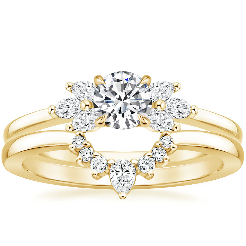 18K Yellow Gold Stella Diamond Ring with Lunette Diamond Ring